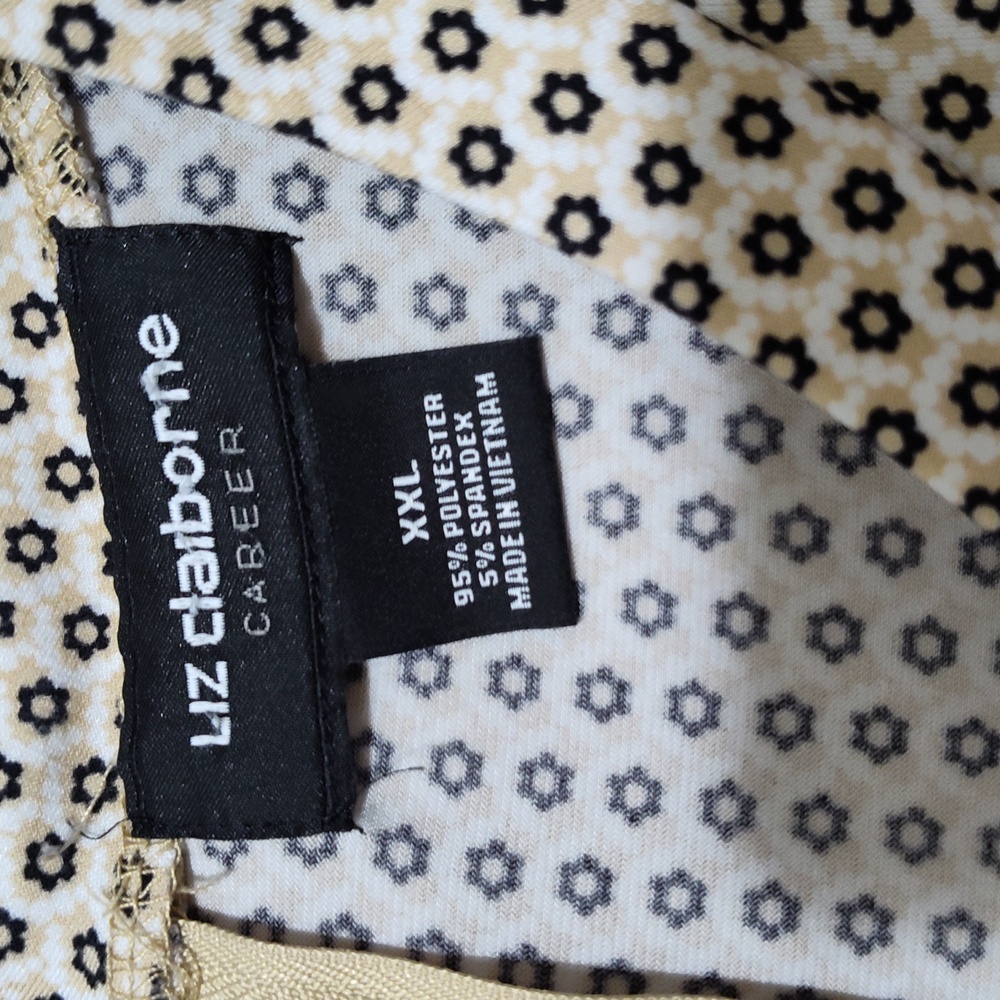 Liz Claiborne Career Black and Beige Geometric Pattern Top (XXL) - Picture 2 of 6